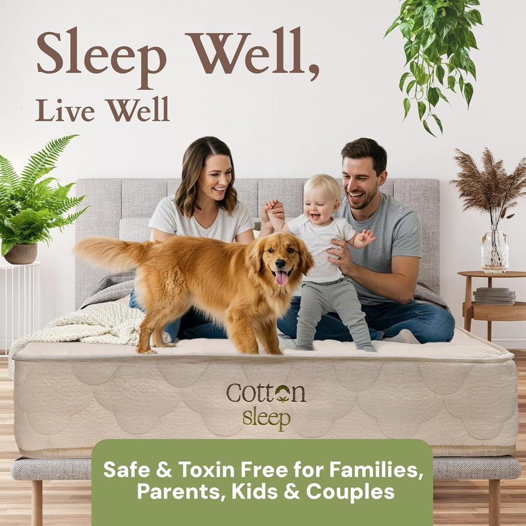 CottonSleep All Natural Mattress (100% Organic Cotton, Wool, & GOTS Latex, Made in The USA) Non Toxic, Fiberglass Free Hybrid Pocket Coil and Plush Foam Bed in A Box Medium Soft - Full, 13"