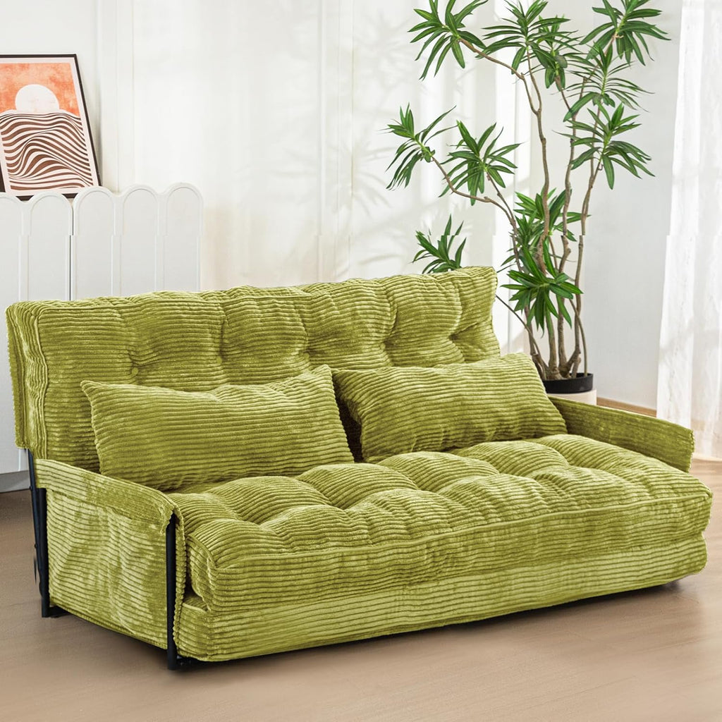 MAXYOYO Adjustable Floor Sofa Couch with 2 Pillows, Multi-Functional Bean Bag Bed, 5-Position Foldable Lazy Sofa Sleeper Bed with Armrest, Versatile Floor Seating for Reading, Green, Double
