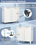 Double Tilt Out Laundry Hamper Cabinet, Locking Caster Metal Frame, Waterproof Rustproof Iron, Space-Saving Hidden Hamper, 33Gal 2-Compartment, Tilt Out Trash Can for Bathroom Family Use