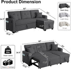 82" L Shaped Sleeper Sofa Bed: Sectional Sleeper Couch with Pull Out Bed, Storage Chaise, USB Charging, 3 Seat Sectional Sofa Bed for Living Room (Linen Fabric, Dark Grey)