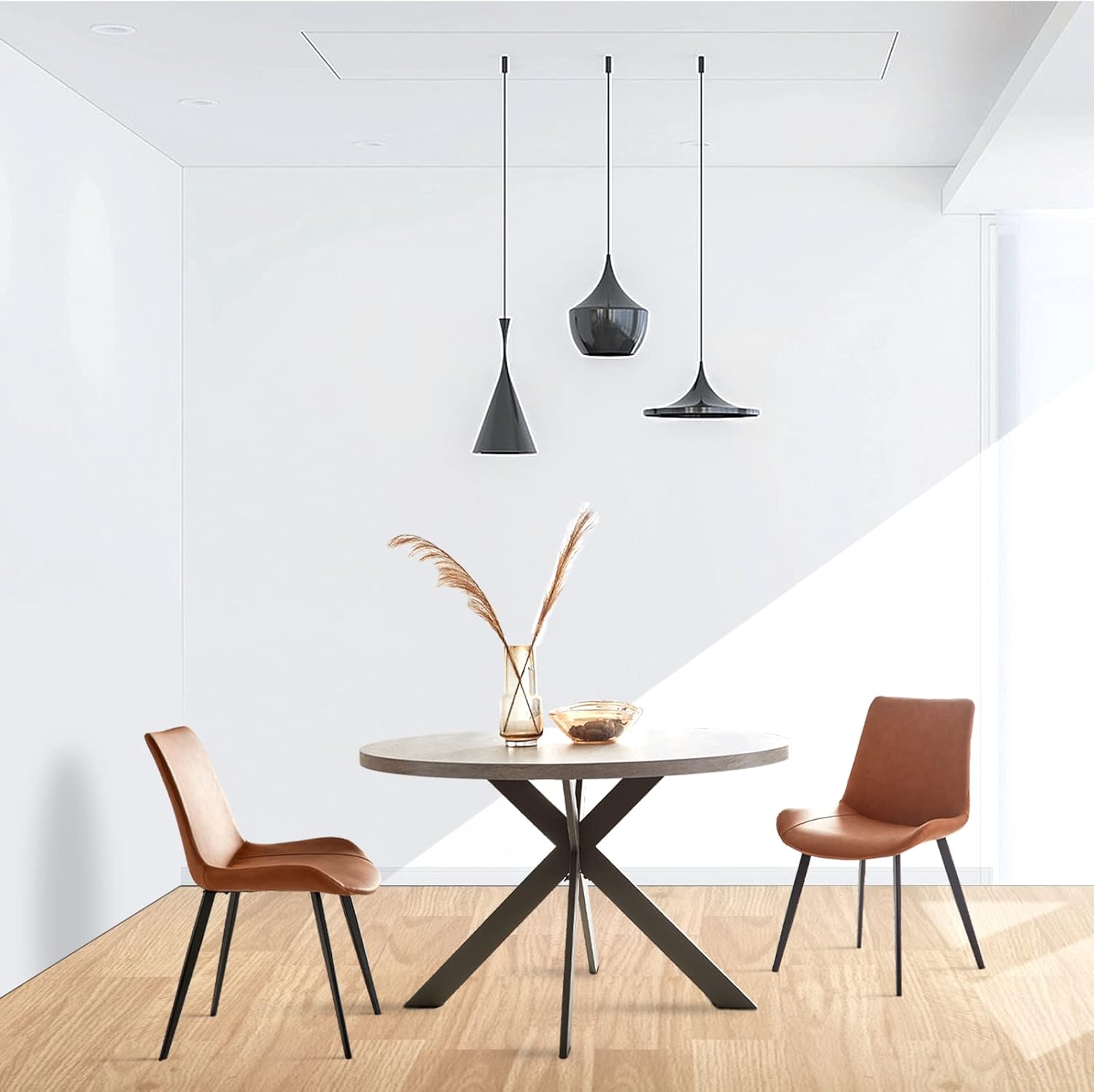 47" Round Dining Table Set, Mid Century Modern Round Dining Table for 4-6 Person, Steel Legs, Leisure Coffee Table for Kitchen Dining Room, Save Space