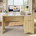 Bestier 47 inch Computer Desk with Drawer, Office Desk with File Cabinet, Modern Executive Desk Adjustable Shelves for Home Office Bedroom Study, Natual Oak