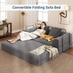 Cloud Boneless Convertible Floor Sofa Bed, 70" 4-in-1 Foldable Compressed Loveseat Lounge Sleeper 2 Seater Couches, High-Density Sponge & Corduroy Fabric Futon Daybed for Living Room Bedroom(Gray)