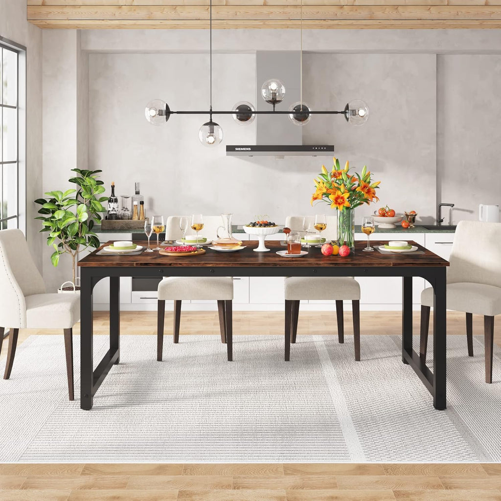 LITTLE TREE 78.7 Inch X-Large Dining Table Rectangular Kitchen Furniture for 6 to 8 People, Brown