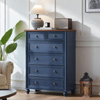 Farmhouse Dresser and Nightstand Sets 4 Piece, Wooden 6 Drawers Dresser & 43.5" Tall Chest of Drawers, 18" Roman Column Nightstand Set of 2, Furniture Dressers for Bedroom, Living Room