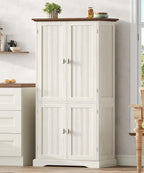Akxomel 53.1" H Tall Bathroom Storage Cabinet with 4 Door Shelves, Farmhouse Kitchen Pantry Cabinet with 4 Doors, Linen Bathroom Floor Cabinet for Kitchen, Bathroom, Living Room, Rustic White