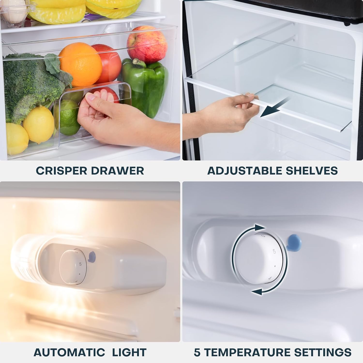 Upstreman 3.2 Cu.Ft Mini Fridge with Freezer, Double Door Mini Fridge, Adjustable Thermostat, Mini Refrigerator for Dorm, Office, Bedroom, Stainless-SD321