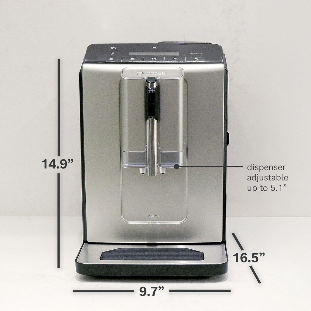 Bosch 300 Series Fully Automatic Espresso and Coffee Machine – One Touch Milk Drinks, Built-In Ceramic Grinder, In-Cup Frother, Easy Clean and Descale, Silver TIU20307