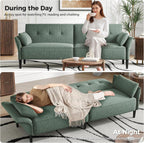 89” Futon Sofa Bed,Comfy Futon Couch Bed with 2 Square Pillows,Convertible Sleeper Sofa with Adjustable Backrest& Armrests, Modern Loveseat Sleeper for Living Room, Bedroom, Linen Green