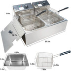Electric Deep Fryer 17.2L/18.2QT Stainless Steel Dual Tank Commercial Fryer with Basket, 3400W 110V Countertop Deep Fryer for Home Kitchen and Restaurant Use with Oil Thermometer & Temperature Control