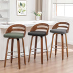 Swivel Bar Stools Set of 3, 30 inch Mid Century Bar Stools with Bentwood Curved Back, Walnut Craftsmanship, Upholstered Faux Leather, Bar Height BarStools for Bar/Cafe/Pub (Black, 30" Seat Height)