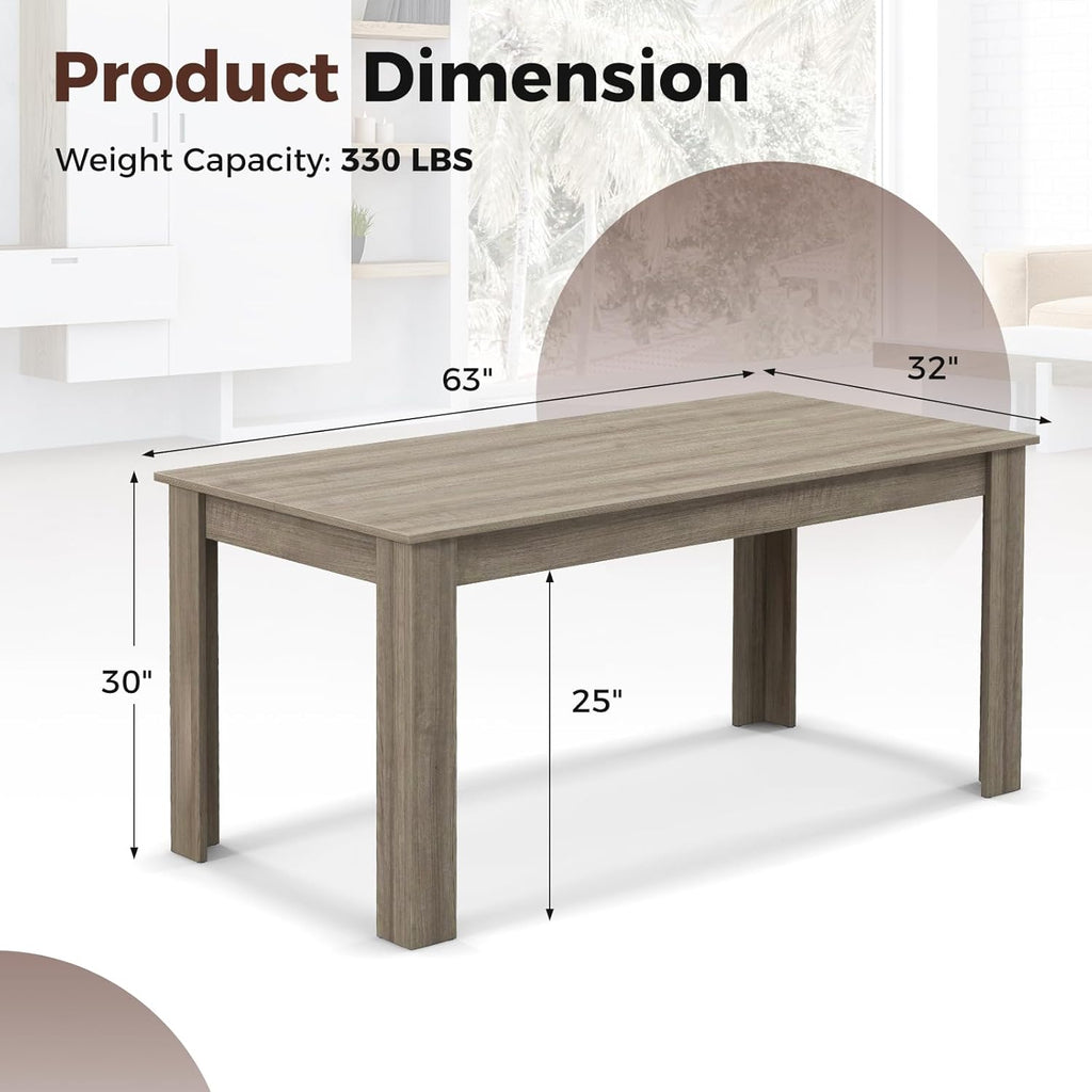 COSTWAY 63' Rectangular Dining Table, Farmhouse Dinette Table with Large Computer Workstation, Modern Kitchen Table for Apartment, Living Room, Restaurant (Oak)