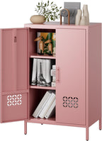 Metal Storage Cabinet with Adjustable Shelves,Metal Sideboard Cabinet with 2 Doors for Home,Office, 42" H x 26" W x 14" D,Assembly Required,Pink