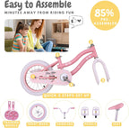 bicystar Girls Bike for Kids Ages 2-5 Years, 12 14 16 18 Inch Kids Bike with Training Wheels, Basket & Streamers, Pink Little Girls Bicycle with Coaster Brake, Birthday Gift