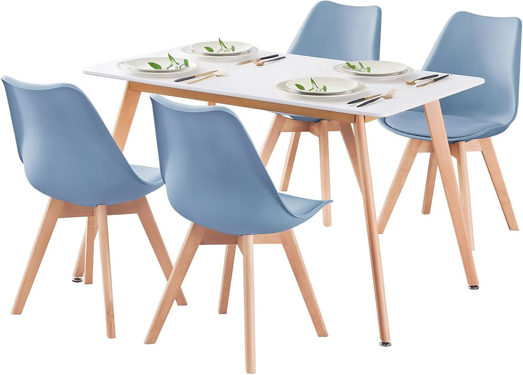 47.2" Rectangular White Dining Table for 4-6 People, Modern Kitchen Table with Wood Legs, Mid Century Design for Dining Room & Living Room