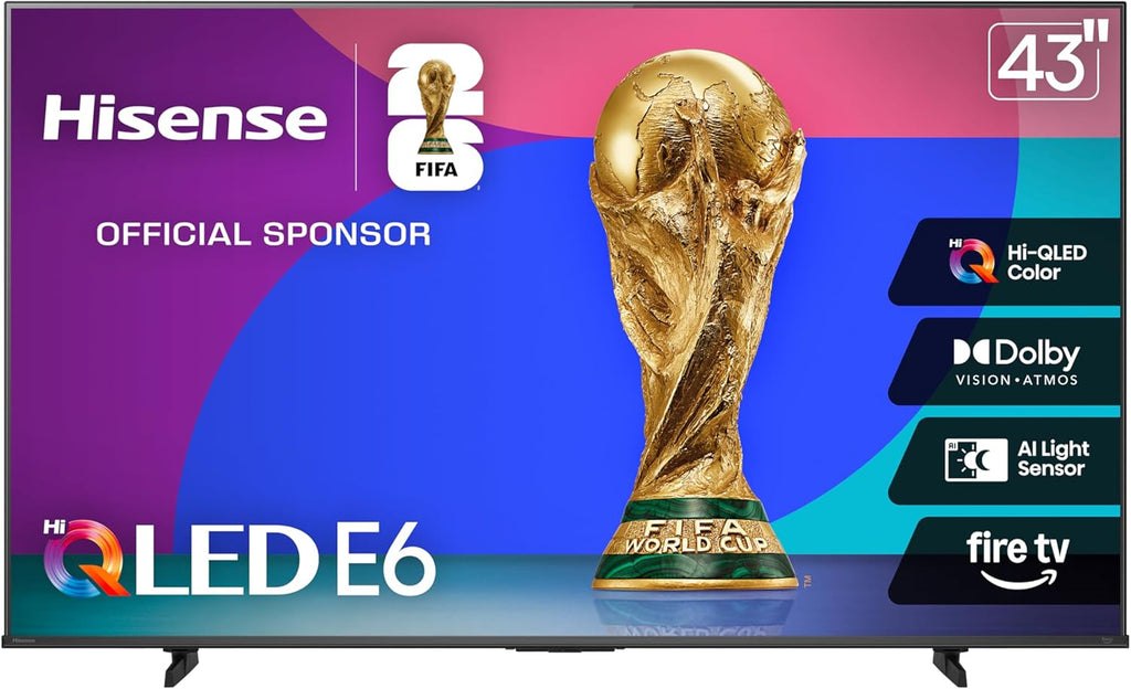 Hisense 43" E6 Cinema Series Hi-QLED 4K UHD Smart Fire TV (43E6QF  2025 Model) - AI Light Sensor  Dolby Vision · Atmos  Voice Remote with Alexa  Motion Rate 120  HDR 10+ Adaptive  Game Mode Plus