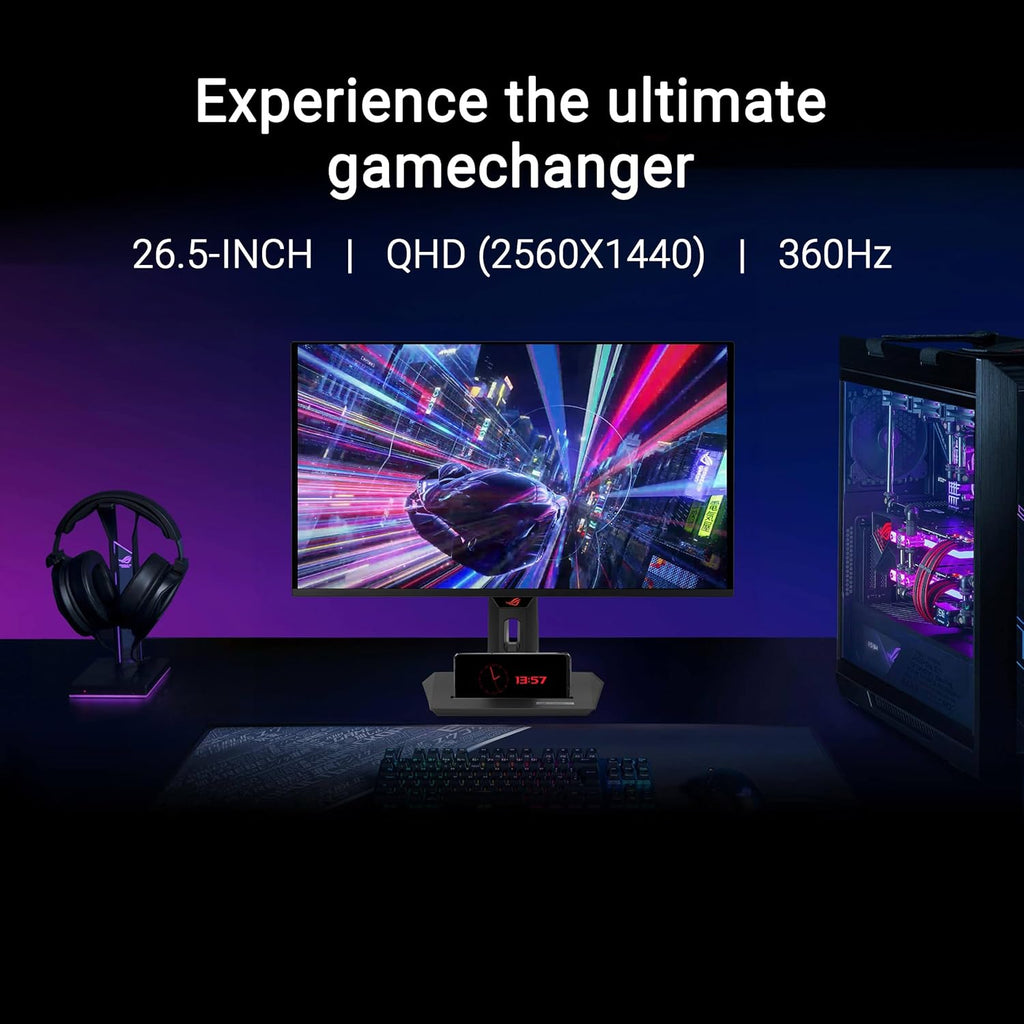ASUS ROG Strix 26.5” 1440P QD-OLED Gaming Monitor (XG27ACDNG) -QHD (2560x1440)  360Hz  0.03ms  Custom Heatsink  OLED Care+  G-SYNC Compatible  99% DCI-P3  DisplayWidget  AI Gaming  3yr Warranty