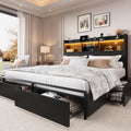 LARMACE King Size Bed Frame with 6 Storage Drawers and Headboard Wooden Platform Bed Frame with LED Lights and Charging Station Easy Assembly/No Box Spring Needed/Black