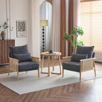 Karl home Cozy Chenille Accent Chair with Lumbar Pillow & Rattan Arms Modern Lounge Chair for Living Room, Bedroom, Reading Nook, Dark Gray