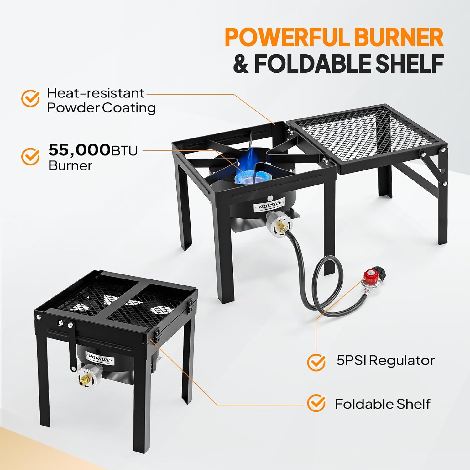 ROVSUN 30QT Turkey Fryer & 10QT Fish Fryer Kit w/ 55,000BTU Propane Stove, Aluminum Outdoor Deep Fryer & Seafood Boiler Steamer w/Baskets, Thermometer, Marinade Injector, Turkey Rack & Rack Lifter