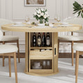 Garvee 47 Inch Round Dining Table for 4, Kitchen Table with 2-Layer Storage Shelf and a Drawer, Farmhouse Circle Dinner Table for Dining Room, Kitchen, Living Room (Table Only), Natural