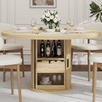 Garvee 47 Inch Round Dining Table for 4, Kitchen Table with 2-Layer Storage Shelf and a Drawer, Farmhouse Circle Dinner Table for Dining Room, Kitchen, Living Room (Table Only), Natural