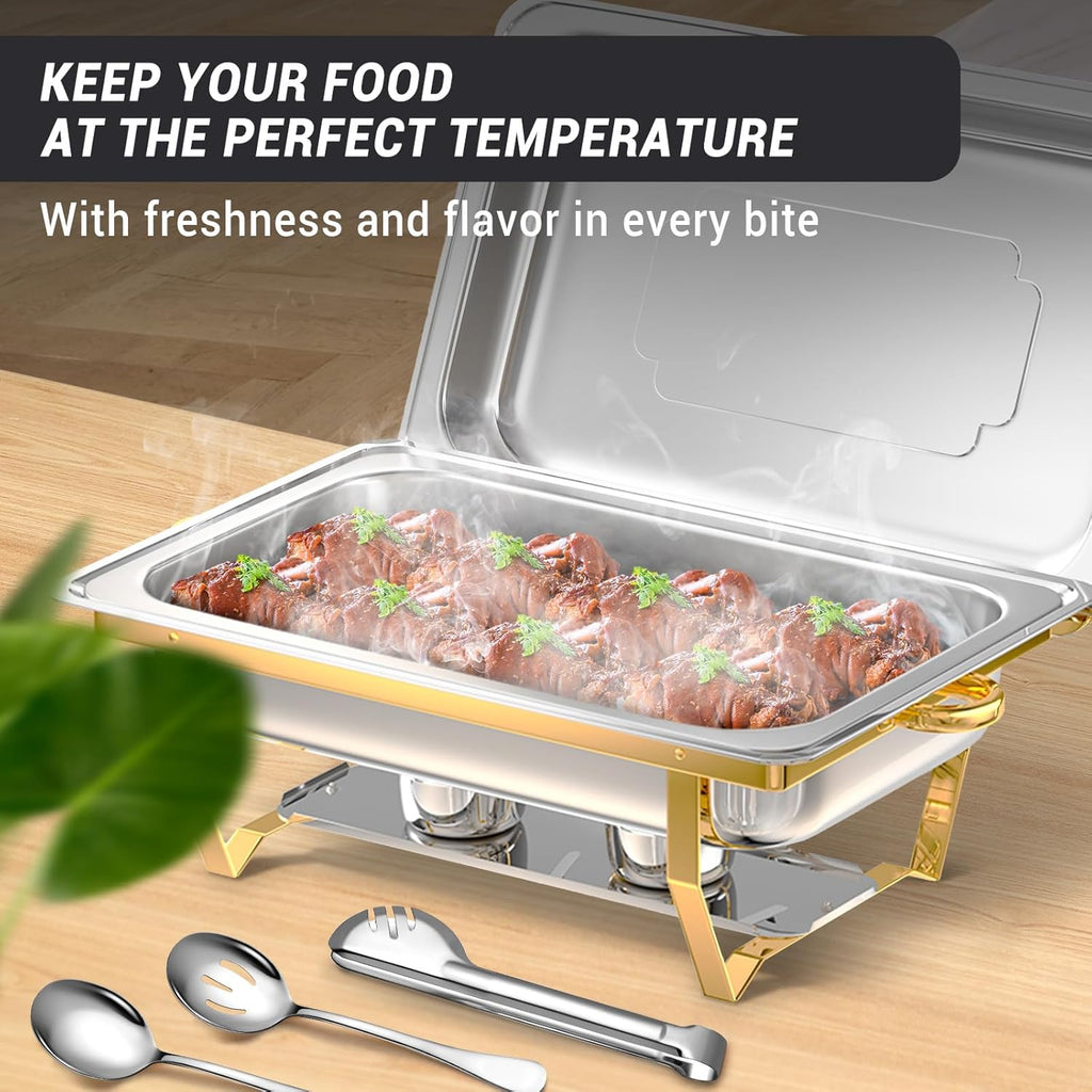 Chafing Dishes for Buffet, 8 Qt High Grade Chafing Dish Buffet Set, Full Size Pan, Rolled-Edge Design Food Warmers for Parties, Buffet, Wedding, Birthday, Camping 4 Pack Half Gold