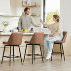 CHITA Swivel Bar Stools, 27.2" Counter Height Bar Stools Set of 3, FSC Certified Upholstered Modern Counter Stools, Metal Legs, Faux Leather, Saddle Brown