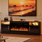 Fireplace TV Stand with 36'' Electric Fireplace, 70'' TV Media Entertainment Center with Fireplace Up to 80 inch,Modern LED TV Console for Living Room (Black with Black Fireplace)