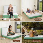 Memory Foam Trifold Mattress, Queen Portable Floor Bed 6 Inch, Foldable Mat with Washable Cover, Handle & Non-Slip Bottom, for RV, Travel, Camping, Yoga, 78"x58"x6", White Green