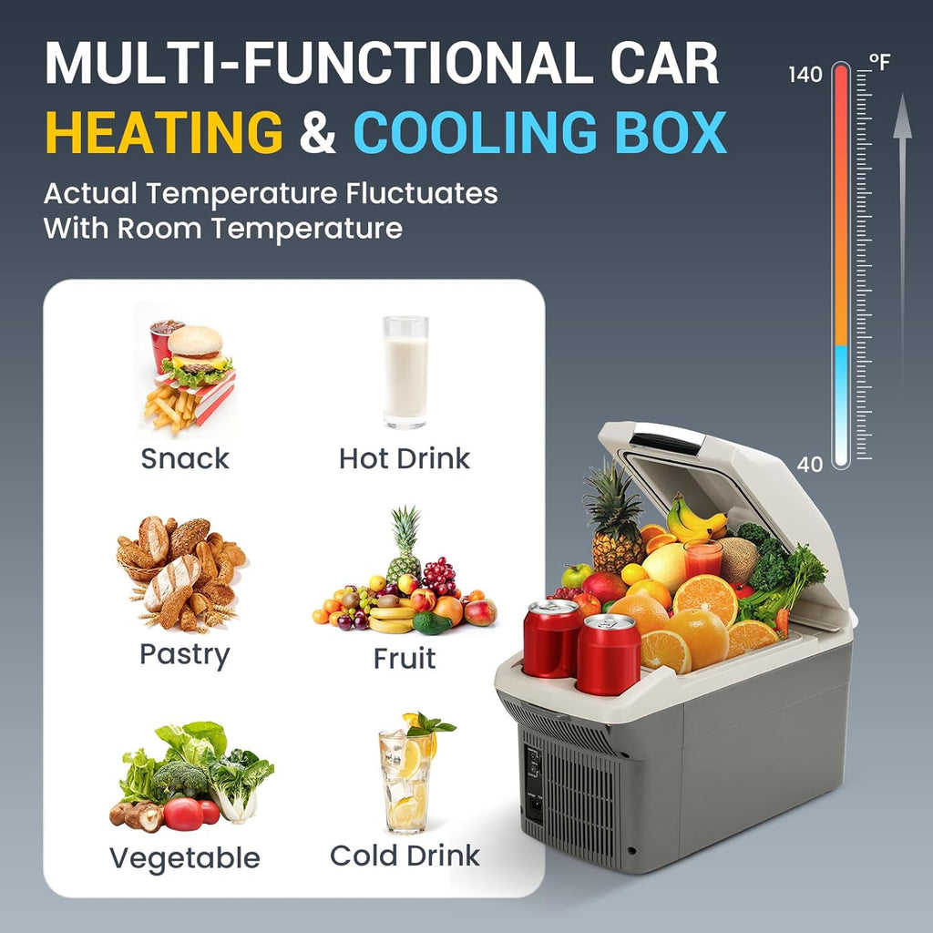 ICEROVER 12V Car Refrigerator Cooler/Warmer 8 Quart (9L) 40℉~140℉,12 Volt DC &110V AC, Electric Car Fridge Portable Compact Camping Cooler Thermoelectric 12V Small Fridge for Car, RV, Camping (Grey)
