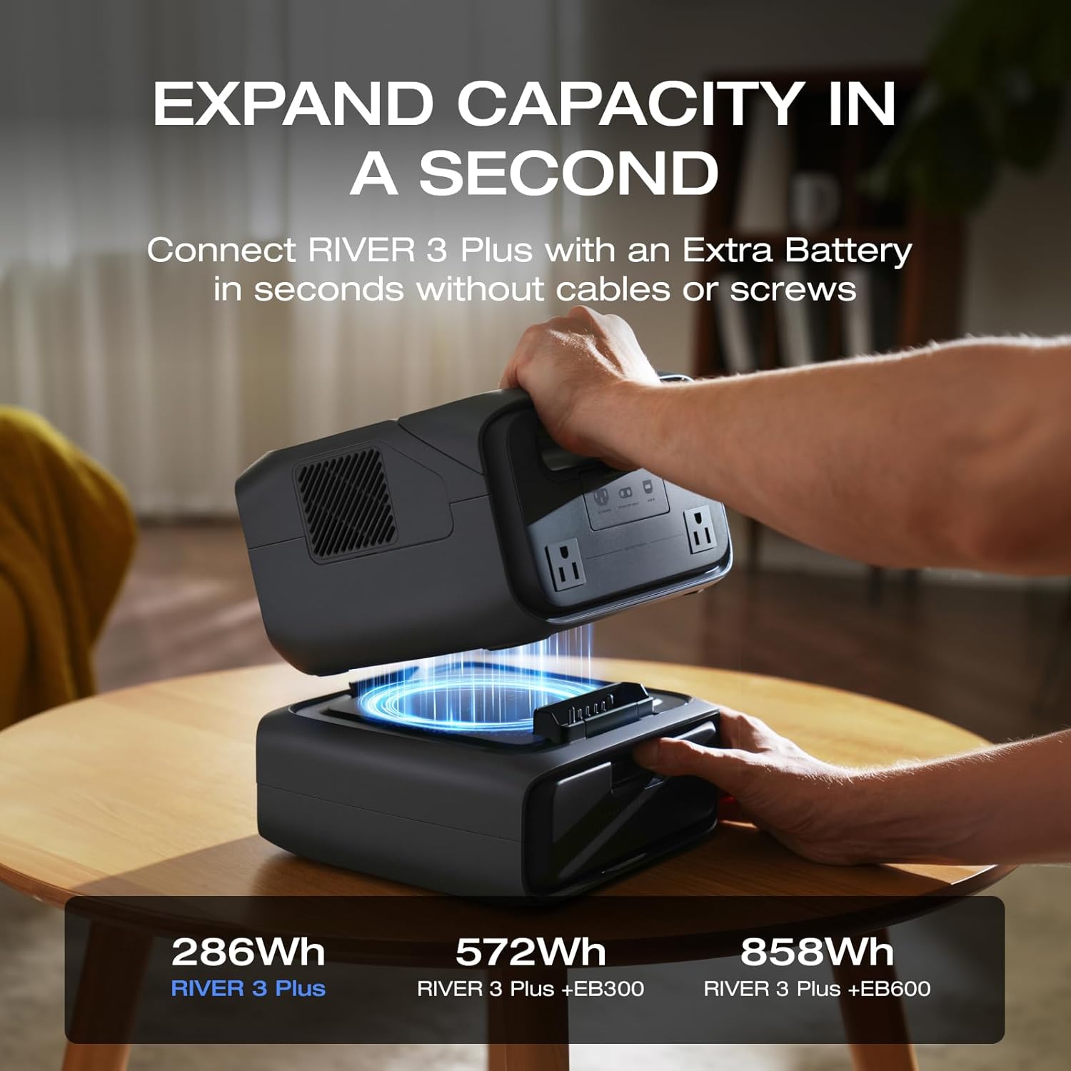 EF ECOFLOW Portable Power Station RIVER 3 Plus  286Wh/12800mAh LiFePO4 Battery  3 Up to 1200W AC Outlets