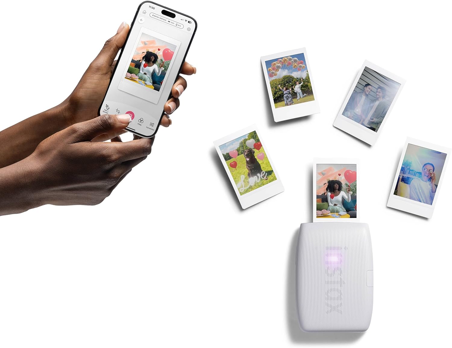 Bundle with Compatible Fuji Mini Link 3 Smartphone Printer Clay White + Fuji Film Value Pack 20 Sheets Accessories Bundle with Album + 5 Plastic Desk Frames + Paper & Sticker Frames (Clay White)