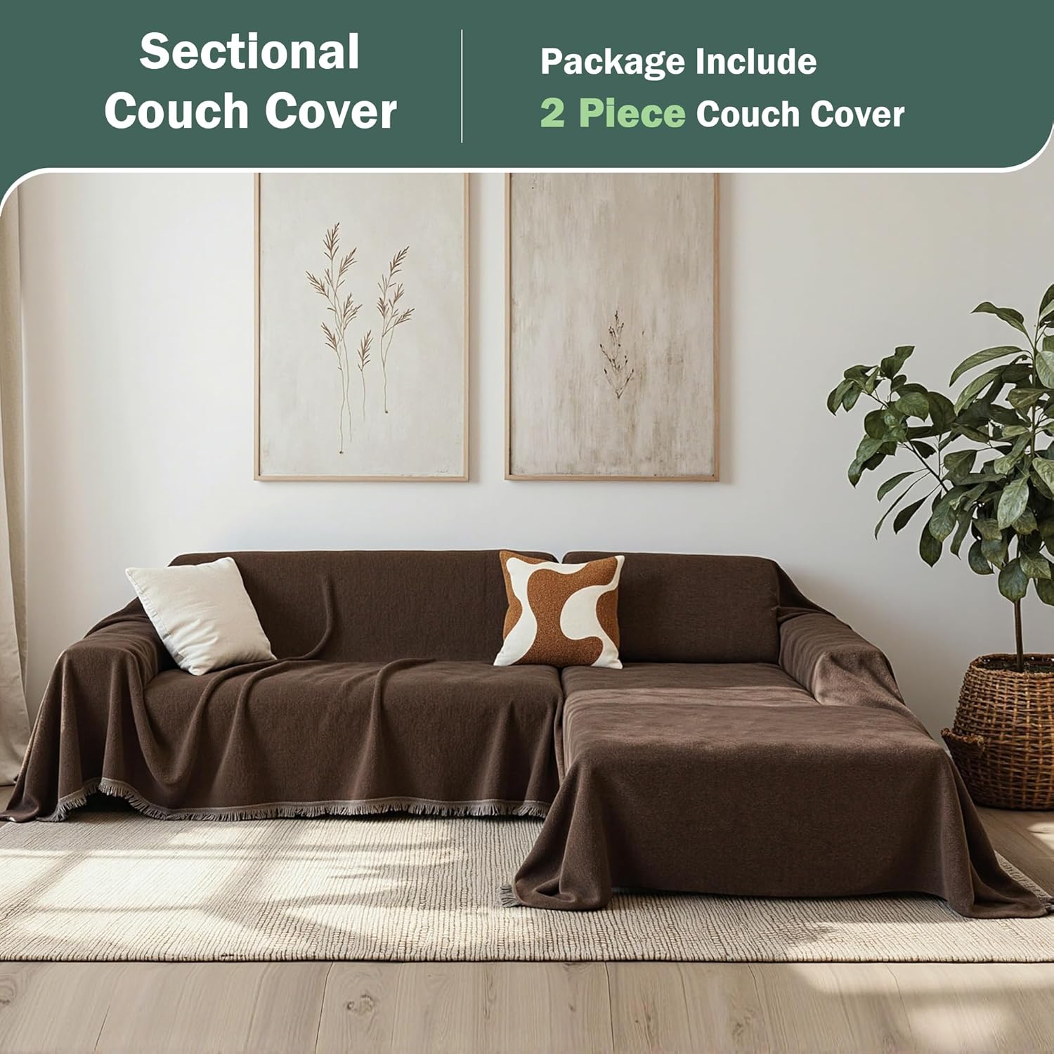 MEETSKY Sectional Dogs Couch Covers, 2 Pieces Sofa Cover for L Shape, Washable Couch Cover for 3-4 Cushion Couch Sofa Pet Friendly, Furniture Protector (XX-Large, 71"x118"+91"x134", Dark Chocolate)