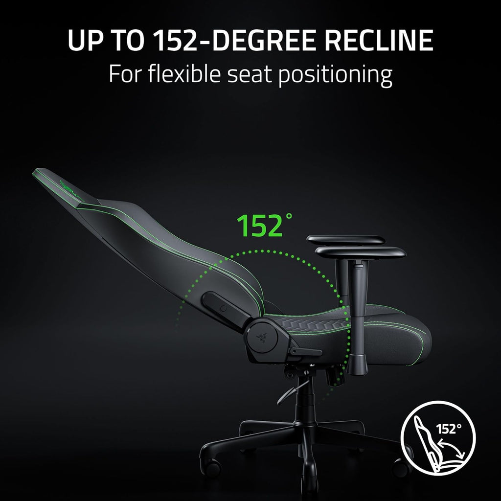 Razer Iskur V2 X NewGen Ergonomic Gaming Chair: Gen-2 EPU Leather with Cooltouch - Lumbar Support - Ultra-Wide Base - Foam Cushions - Adjustable 152 Degree Recline - 2D Armrests - Black/Green