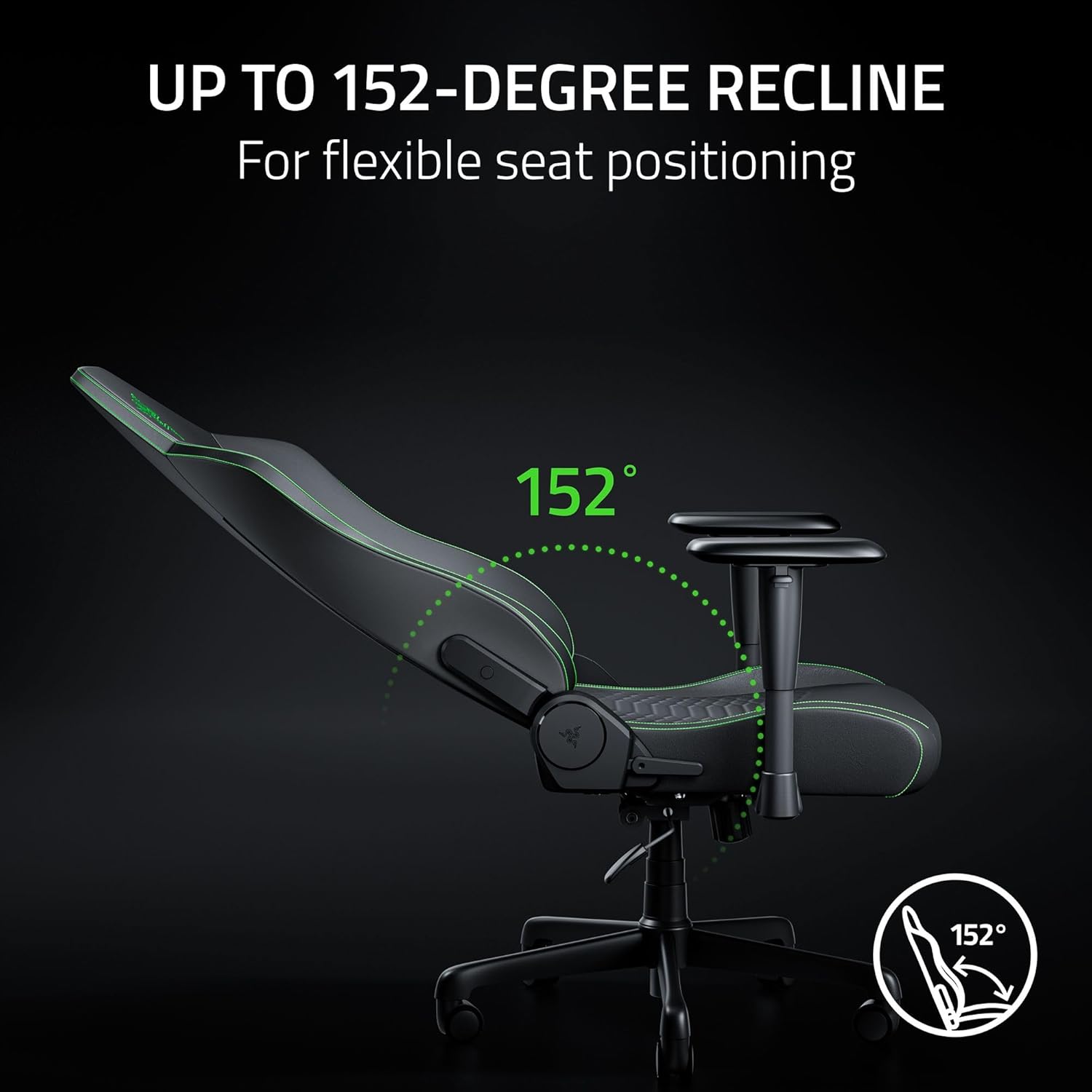Razer Iskur V2 X NewGen Ergonomic Gaming Chair: Gen-2 EPU Leather with Cooltouch - Lumbar Support - Ultra-Wide Base - Foam Cushions - Adjustable 152 Degree Recline - 2D Armrests - Black/Green