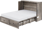 Queen Murphy Bed with 6" White Tri-Fold Memory Foam Mattress, Storage Drawer & Charging Station, Space-Saving Design for Home Office or Guest Room, Rustic Grey