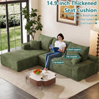 95" Modular Sectional Couch, Boneless L Shaped Cloud Sofa with Chaise Lounge, Corduroy Upholstered Couches Memory Foam Deep Seat, No Assembly Required, Ideal for Living Room(Green, Left Facing)