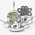 Gotham Steel 10 Pcs Tri Ply Stainless Steel Cookware Set, Pots and Pans Set with Induction Bottom, Made Without PTFE PFOA PFOS, Metal Utensil Safe, Oven and Dishwasher Safe