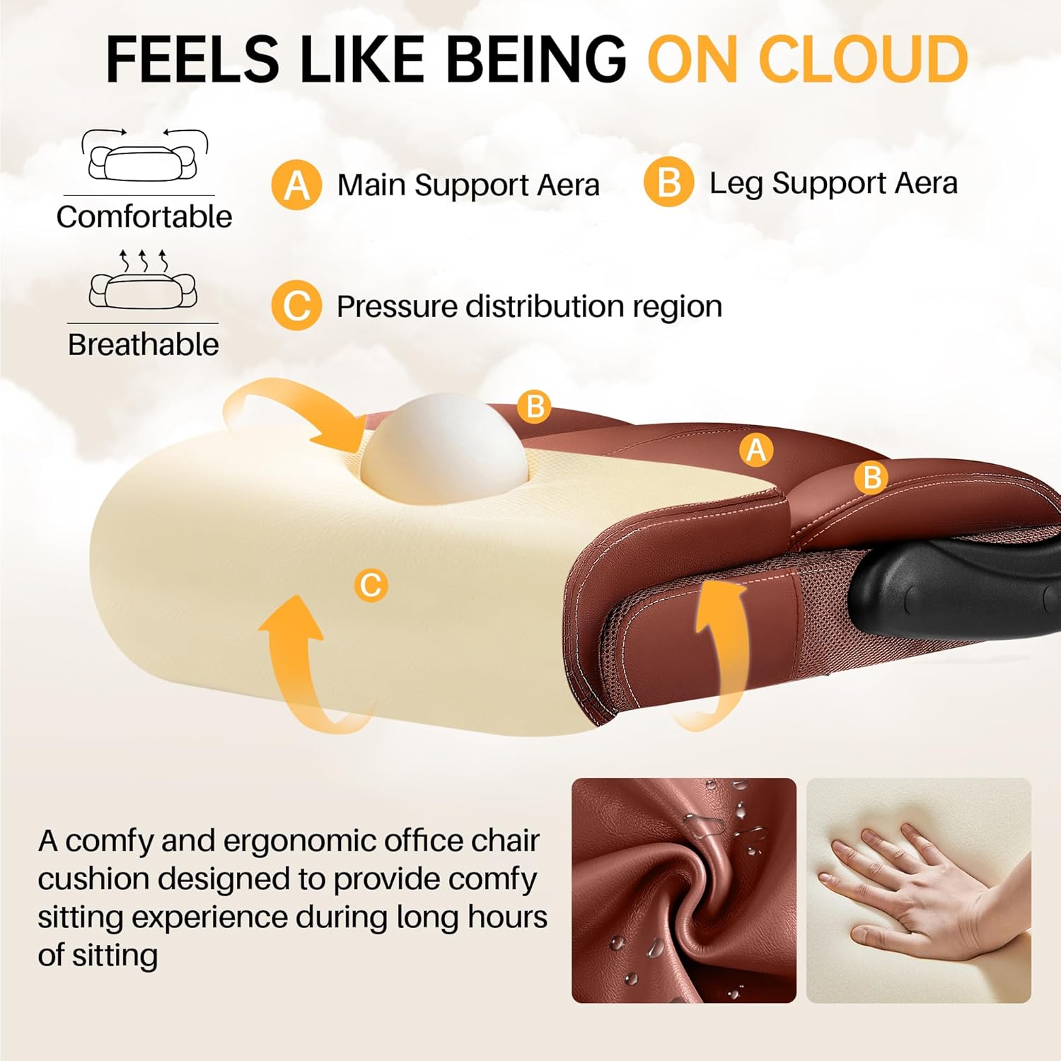 Office Chair, Executive Big and Tall Leather Desk Chairs with Footrest, Ergonomic Breathable Computer Chair with Adjustable High Back, Lumbar Support Swivel PC Chairs with Rocking Function