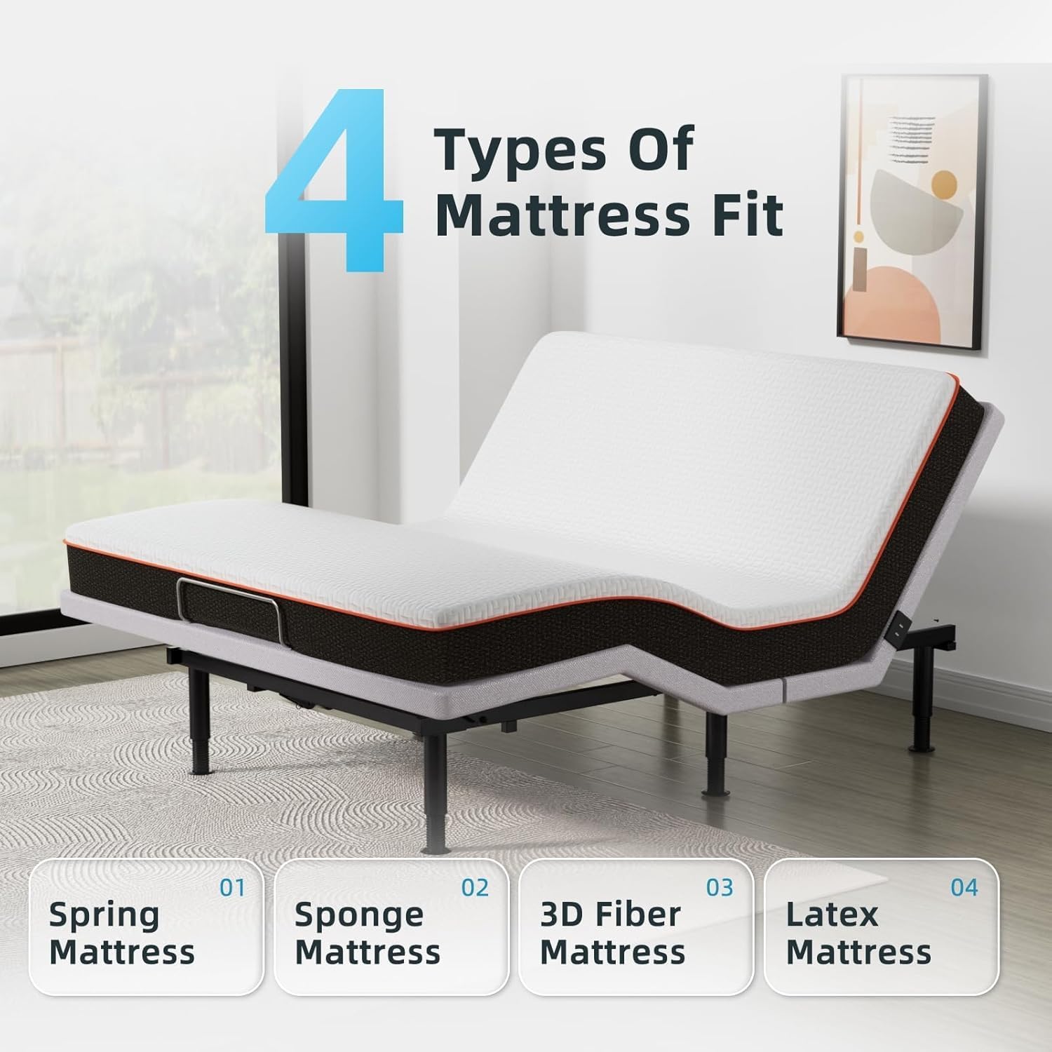 Queen Adjustable Bed Base Frame, Massage & Wireless Remote, Dual USB Ports,Ergonomic Upholstered Bed Frame, Lift Motor, Under Bed Lighting, Independent Head and Foot Tilt