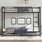 Metal Bunk Bed Twin XL over Twin XL with Trundle for 3 Kids/Teens/Adults, Heavy-duty Metal Bunk Bed Frame with Ladder & Safety Guardrail, Space-saving Design for Bedroom/Kidsroom/Dorm, Black