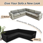 Arfntevss Stretch Sectional Couch Covers L Shaped Corner Sectional Sofa Cover Washable Jacquard Soft Fleece U Shape Sofa Slipcovers Anti Slip Furniture Protector for Dogs Pets (Large, Black)