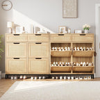 Rattan Shoe Cabinet with Flip Drawers, Narrow Freestanding Shoe Storage Cabinet with Metal Legs for Entryway/Hallway/Foyer (Natural)