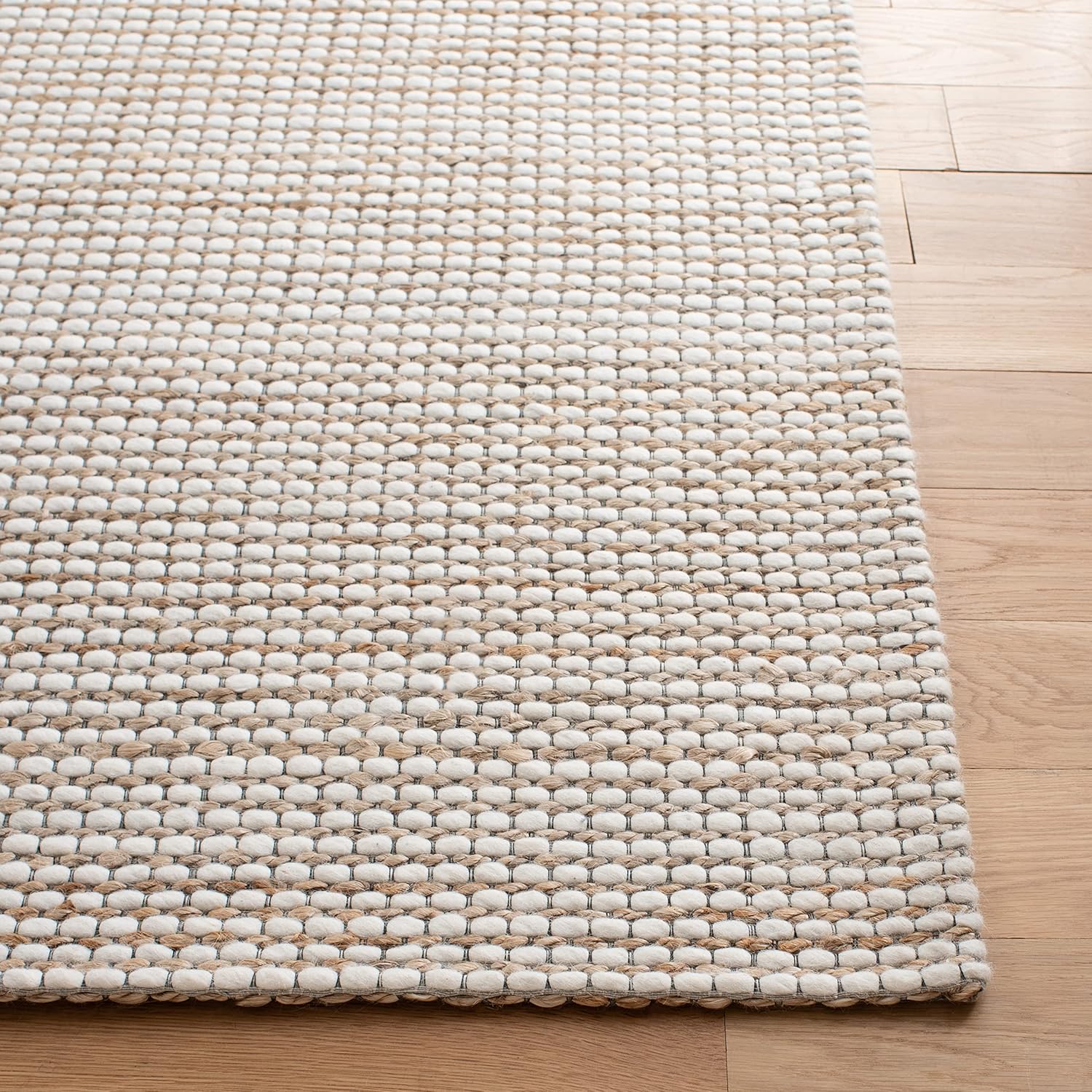 SAFAVIEH Natural Fiber Collection Area Rug - 9' x 12', Natural & Ivory, Handmade Farmhouse Jute & Wool, Ideal for High Traffic Areas in Living Room, Bedroom (NFB553A)