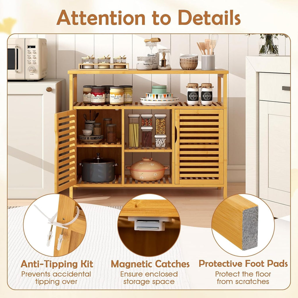 Giantex Bamboo Bathroom Storage Cabinet, 2-Door Storage Organizer with Shelves, Freestanding Floor Cabinet, Slatted Bamboo Home Furniture for Living Room Entryway Kitchen Dining Room, Natural