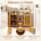 Giantex Bamboo Bathroom Storage Cabinet, 2-Door Storage Organizer with Shelves, Freestanding Floor Cabinet, Slatted Bamboo Home Furniture for Living Room Entryway Kitchen Dining Room, Natural