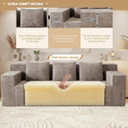 Kurhwyss 71" Corduroy Living Room Sofa, 3 Setaser Deep Seat Couch with 3 Lumbar Pillows, Comfy Boneless Sofa Modern Compressed Couch for Bedroom, Office, Apartment, No Assembly, Flat Armrests (Camel)