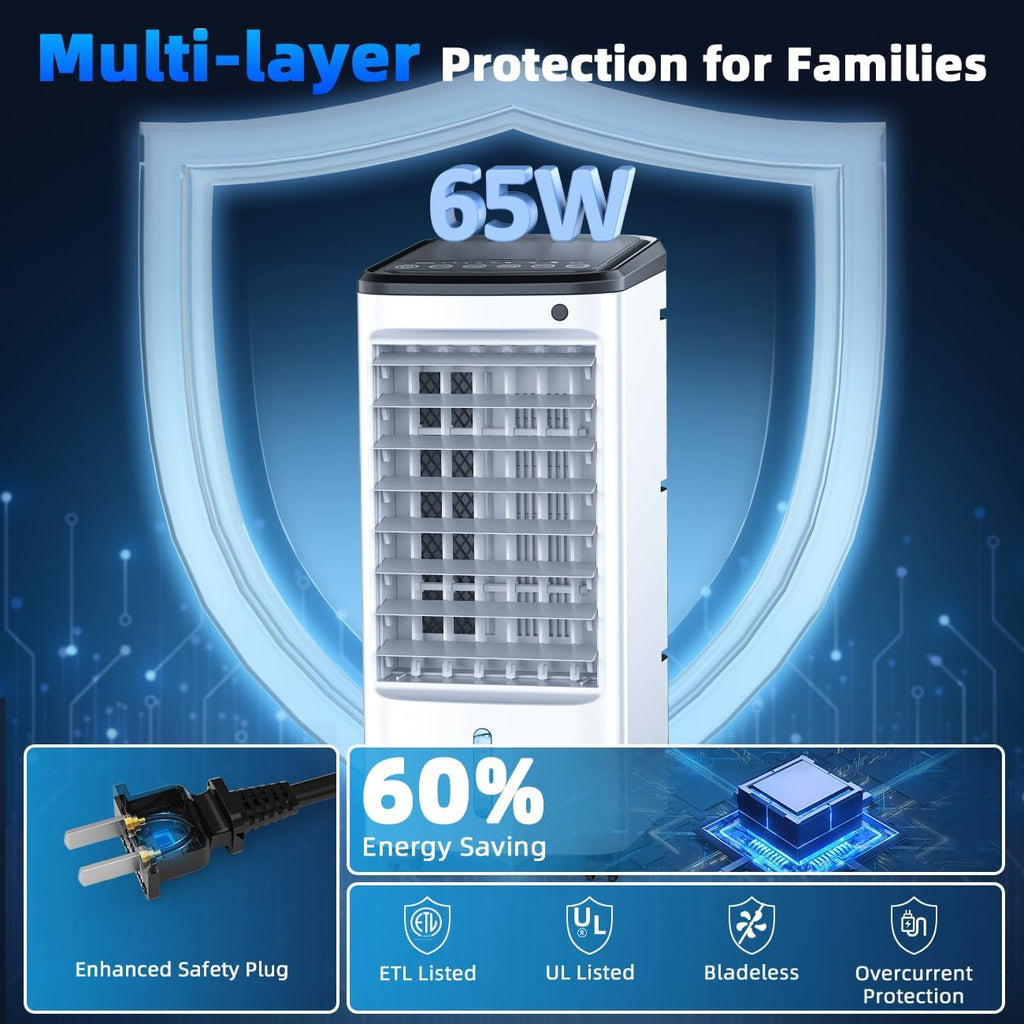 Windowless Portable Air Conditioners w/Dual Tank for 24H Cooling 600Sq.ft, 6 Ice Packs, 4 Modes&3 Speeds Swamp Cooler, 12H Timer 26Ft Remote, 120°Swing Evaporative Air Cooler for Room Bedroom