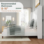 Jocisland King Upholstered Platform Bed Frame with 51.2" Tall Wingback Headboard–Solid Wood Legs, No Box Spring Needed, White Linen–Modern Style for Any Bedroom